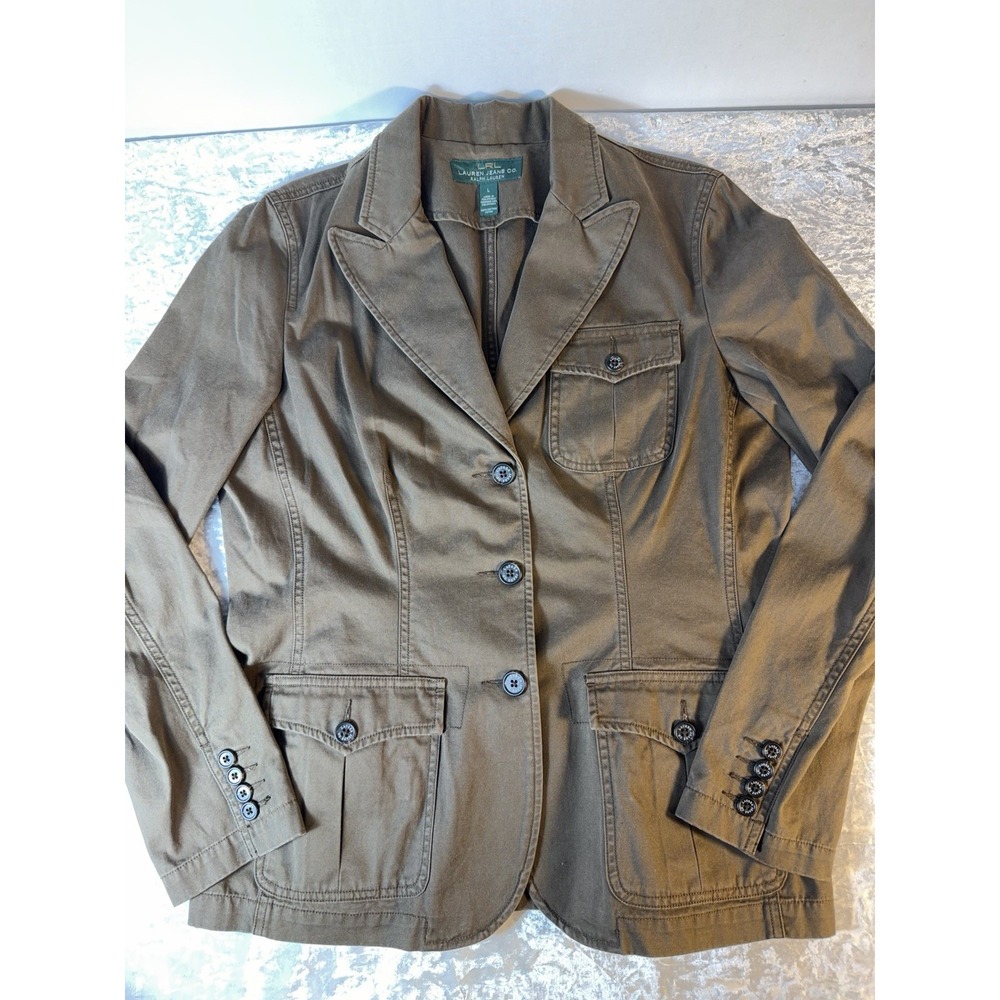 Lauren Jeans Co Blazer Women L Y2K Brown Cotton Safari Utility Ralph Lauren